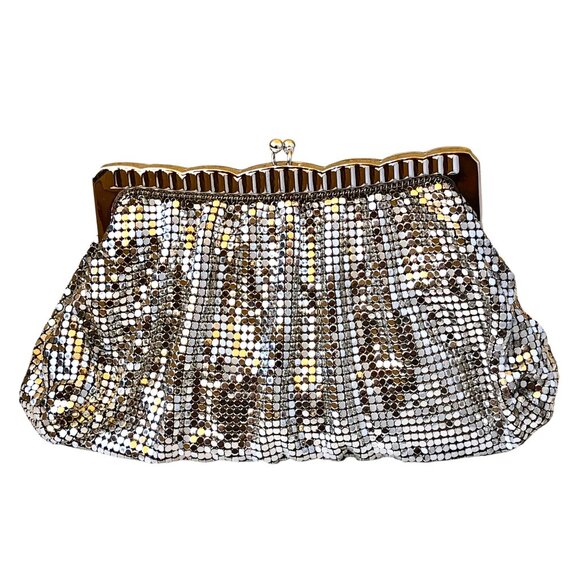 Whiting & Davis Vintage US Silver Mesh Clutch Handbag Hinged Original Mirror - Picture 9 of 13